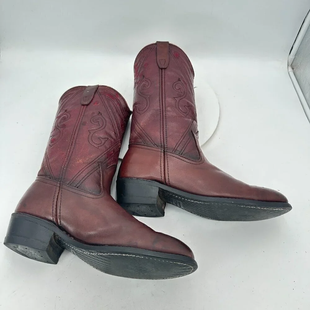 Miragum Men Size 10D Brown Burgundy Leather Slip Resistant Pull On Western Boot